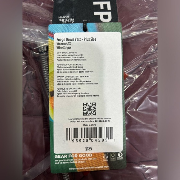 Cotopaxi Women’s 1X Fuego Down Insulated Puff Vest Wine Stripes Maroon NWT - Picture 4 of 12